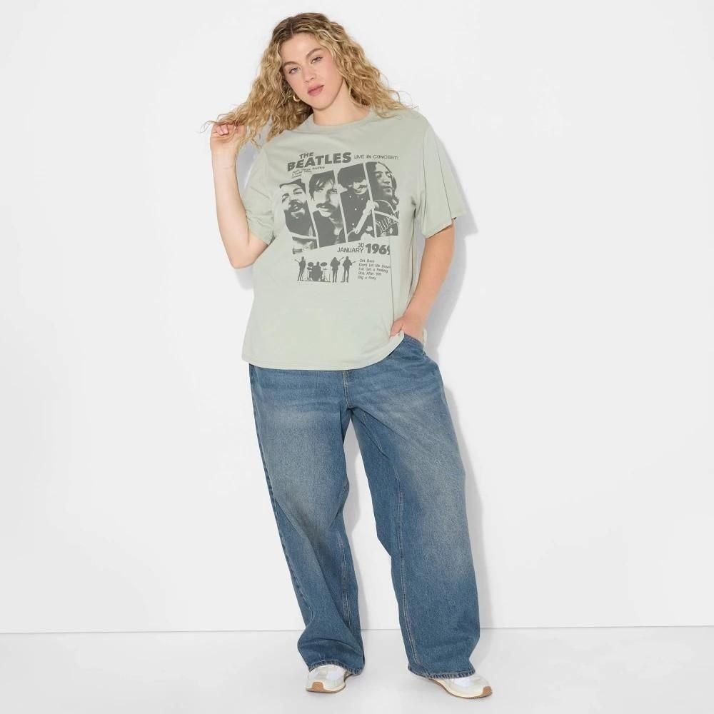 Hybrid Apparel The Beatles Graphic T-Shirt Green Short Sleeve Women XL Band Tee
